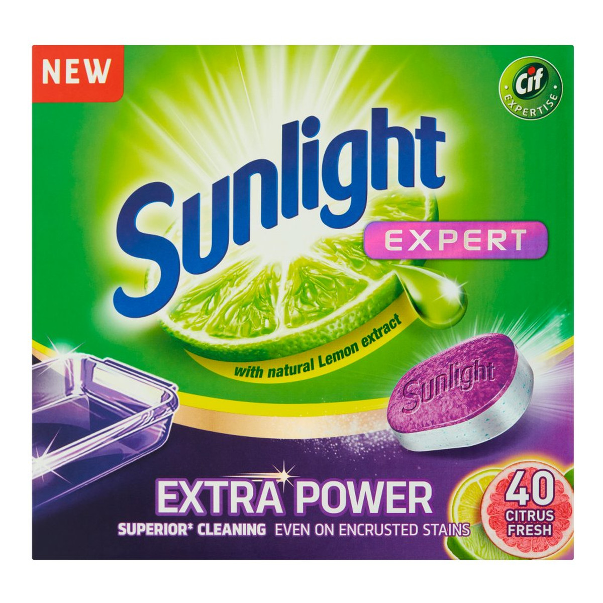 Sunlight Expert Extra Power tabletki do mycia naczyń w zmywarkach Citrus Fresh 40szt 700g