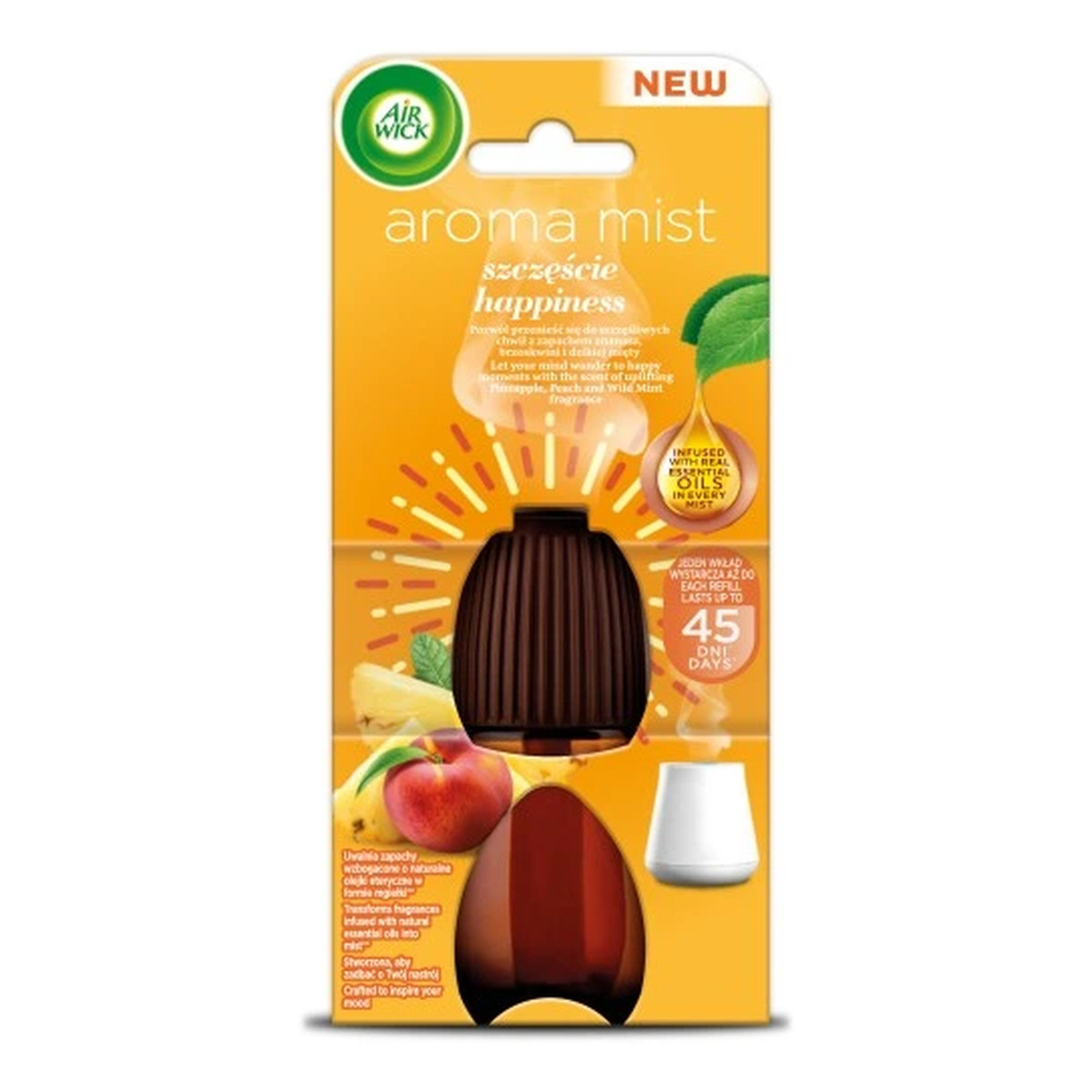 Air Wick Aromatyczna Mgiełka z Olejkami Eterycznymi Szczęście wkład do automatycznego odświeżacza Ananas & Brzoskwinia & Dzika Mięta 20ml