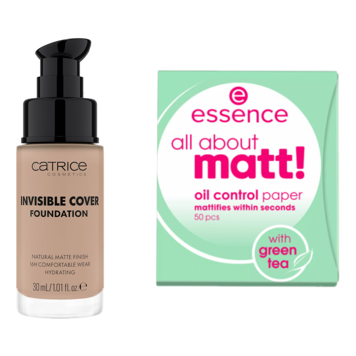 Catrice Invisible Cover Foundation Podkład matujący do twarzy 020N + Essence Bibułki matujące 50szt.