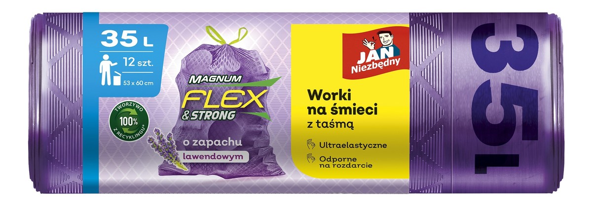 Jan niezbędny worki na śmieci z taśmą magnum flex&strong-lawenda 35l 1op.-12szt