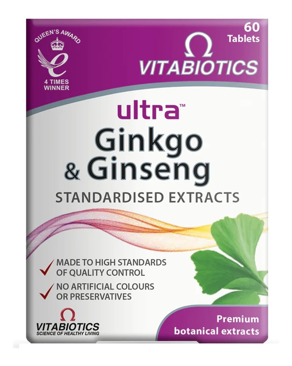 Ultra ginkgo ginseng suplement diety z miłorzębem japońskim i żeń-szeniem 60 tabletek