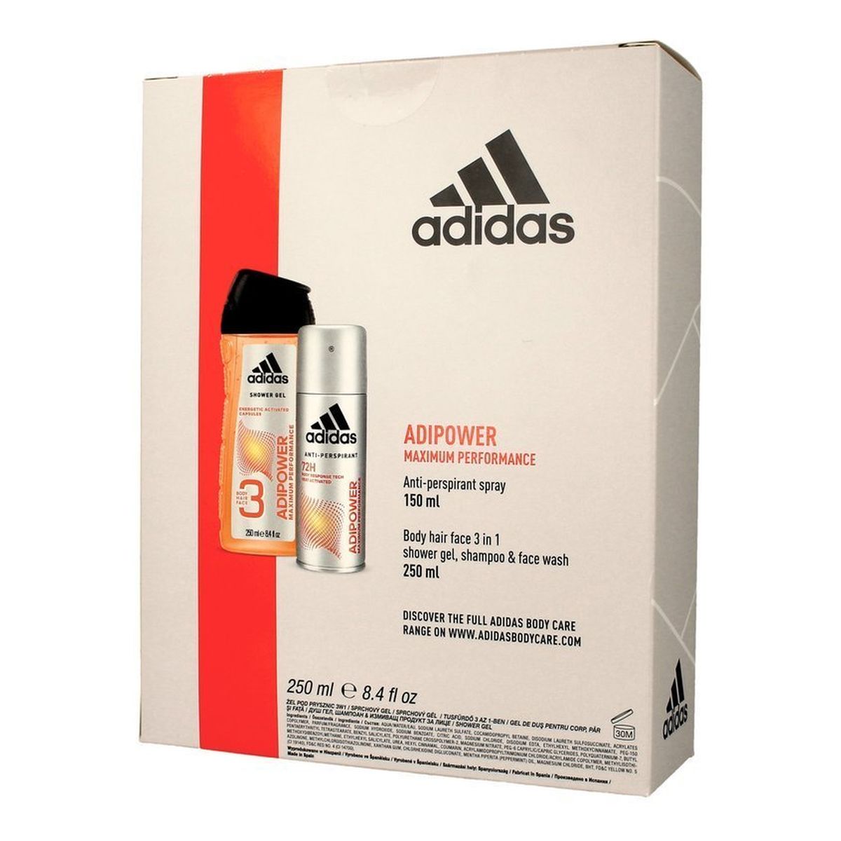 Adidas Adipower Men Zestaw prezentowy (dezodorant 150ml+żel pod prysznic 3in1 250ml)