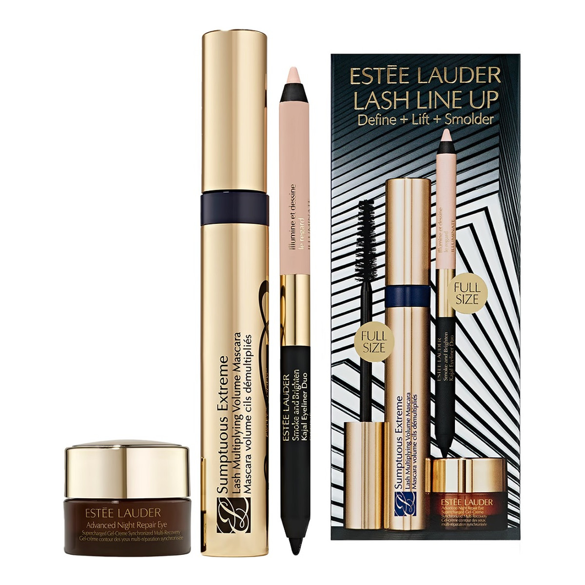 Estee Lauder Lash Line Up Zestaw tusz do rzęs 8ml + kremowa kredka do oczu noir/cream 1.2g + krem pod oczy 5ml