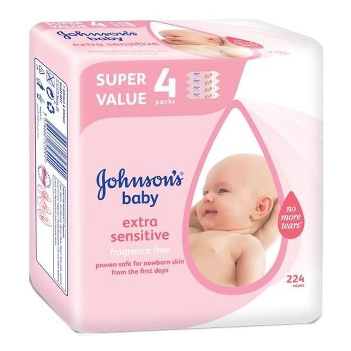 Johnson & Johnson Baby Extra Sensitive Bezzapachowe Chusteczki Oczyszczające 4 x 56szt.