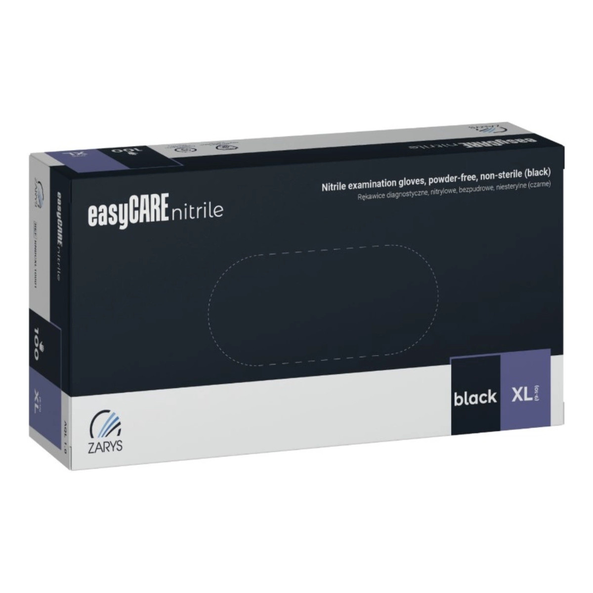 Zarys EasyCare Nitrile Rękawice diagnostyczne nitrylowe bezpudrowe niesterylne czarne XL 100szt.