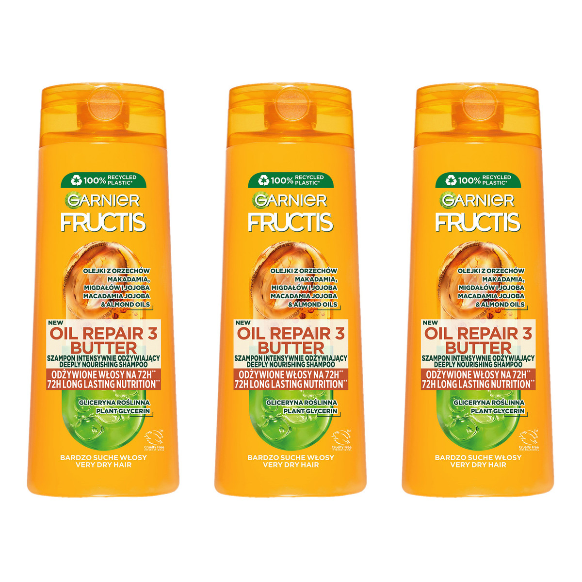 Garnier Fructis Oil Repair 3 Butter Szampon intensywnie odżywiający 3x400ml