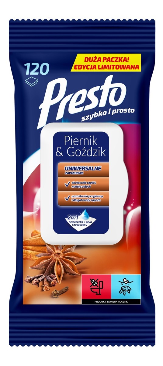 Ściereczki czyszczące + płyn 2w1 uniwersalne Piernik & Goździk 120szt