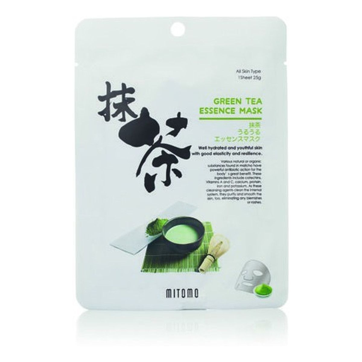 Mitomo MASECZKA DO TWARZY W PŁACHCIE Z WYCIAGIEM ZIELONEJ HERBATY 25g