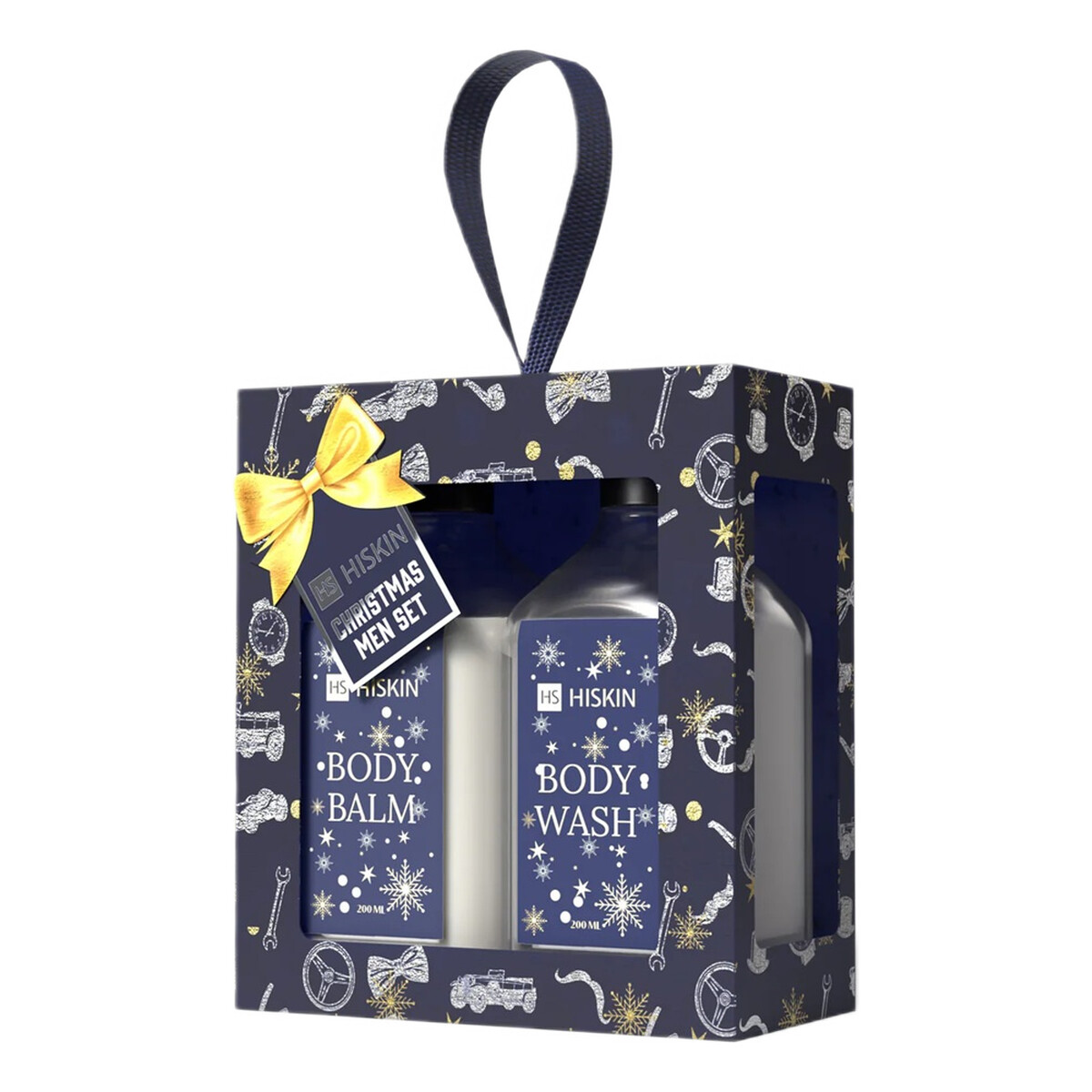 Hiskin Christmas Men Set Zestaw balsam do ciała 200ml + żel pod prysznic 200ml + gąbka