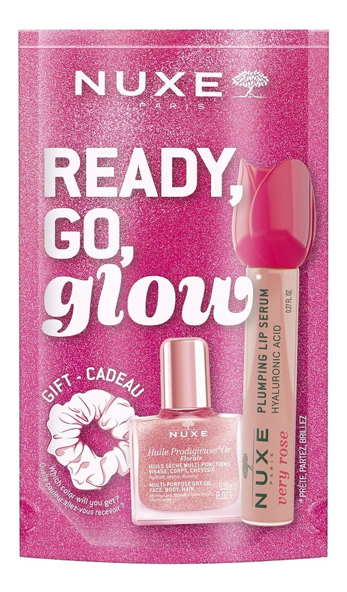 zestaw suchy olejek regenerujący 10ml + nawilżające serum powiększające usta 8ml + gumka do włosów