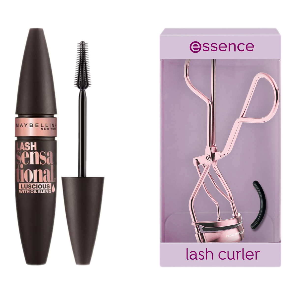 Maybelline Luscious Lash Sensational Mascara Do Rzęs s Full Fan Effect + Essence Zalotka