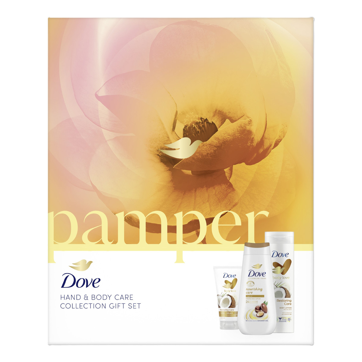 Dove Pamper Zestaw prezentowy dla kobiet żel do ciała + balsam + krem