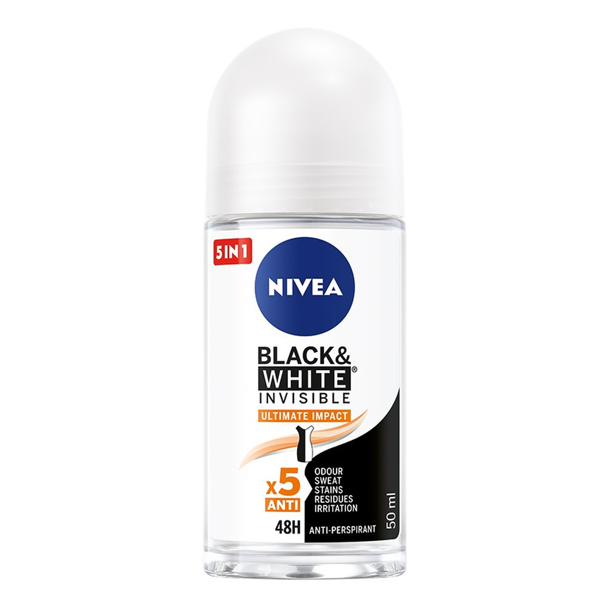 Nivea BLACK& WHITE INVISIBLE Dezodorant Ultimate Impact 5in1 roll-on 50ml