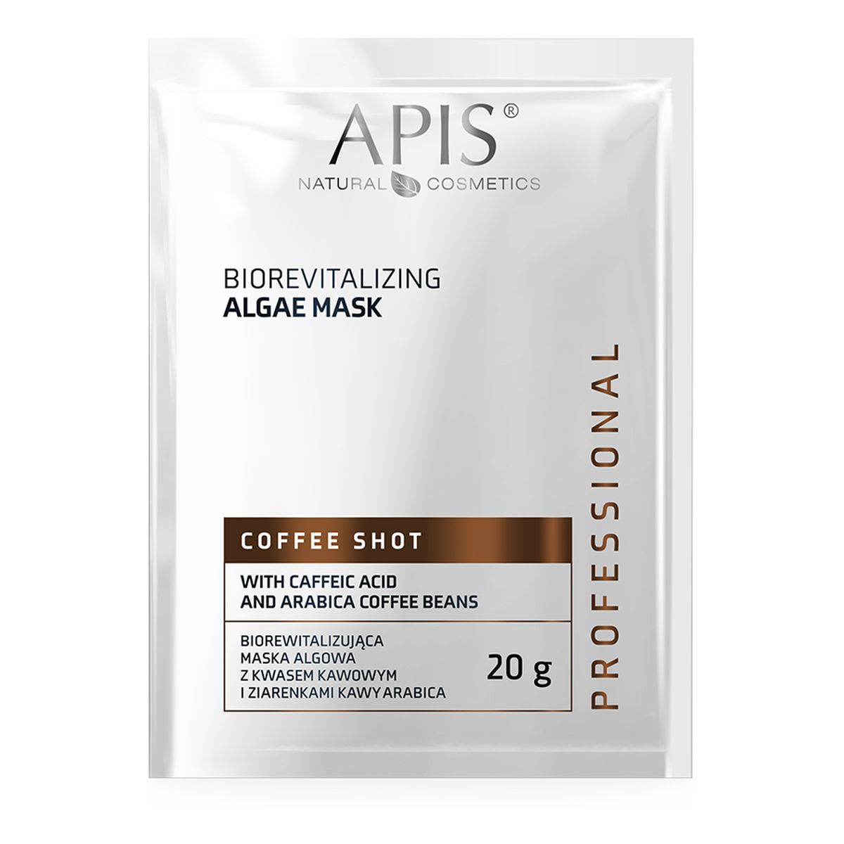 Apis Coffee Shot biorewitalizująca maska algowa z kwasem kawowym i ziarenkami kawy arabica 20g