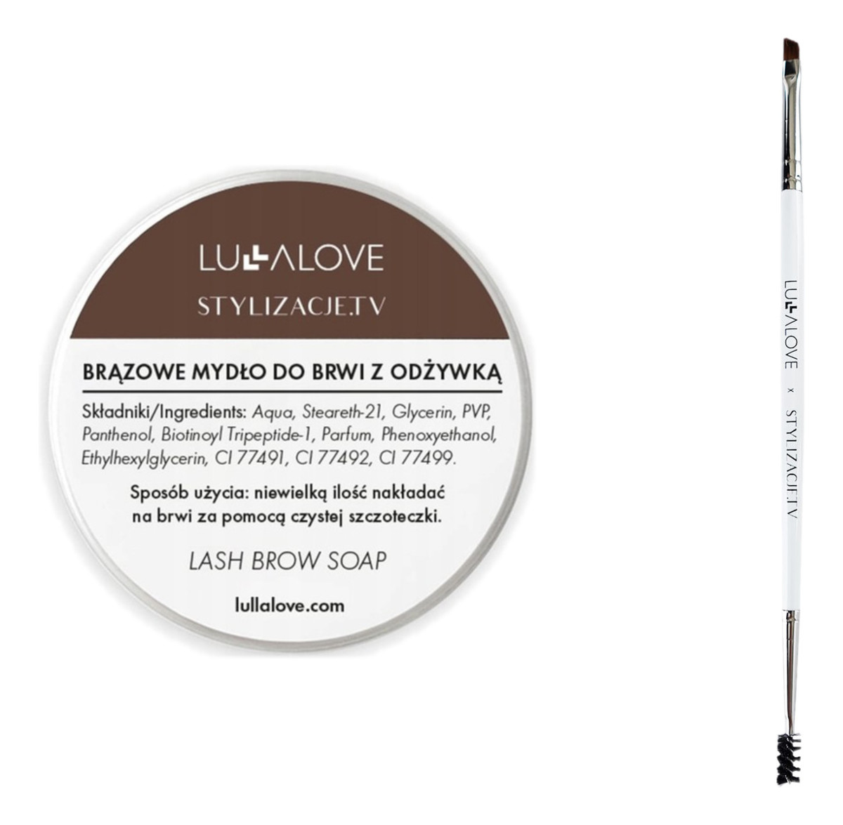 Brązowe mydło do brwi z odżywką + szczoteczka z pędzelkiem