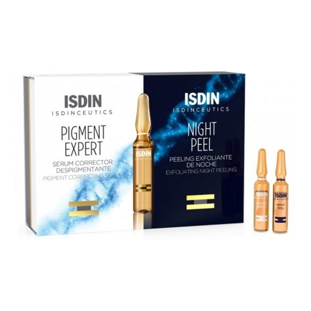 Isdin Isdinceutics Day & Night Depigmenting Routine Zestaw serum do twarzy + peeling złuszczający na noc 20 ampułek