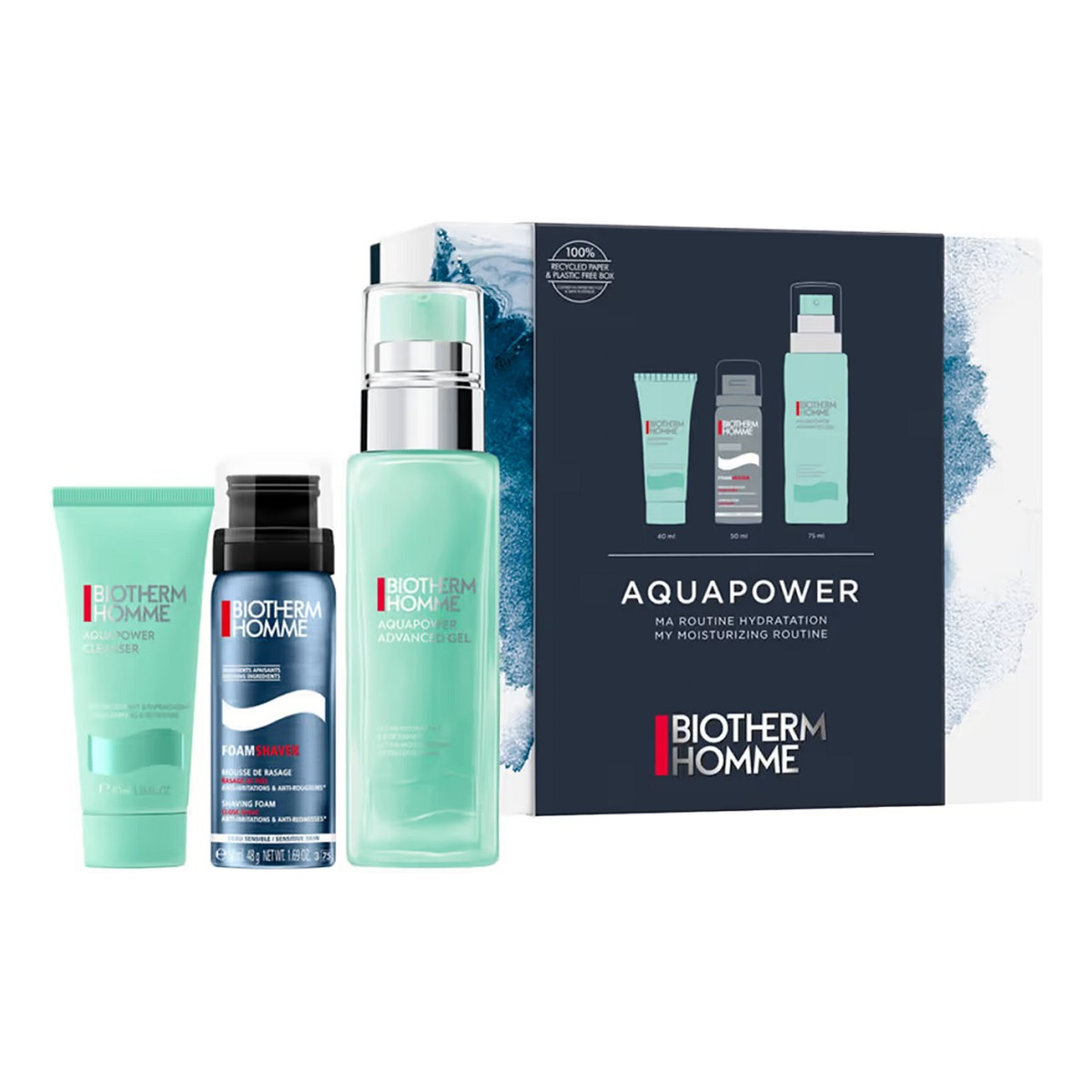 Biotherm Homme Aquapower My Moisturizing Routine zestaw żel oczyszczający + pianka do golenia + żel nawilżający do twarzy