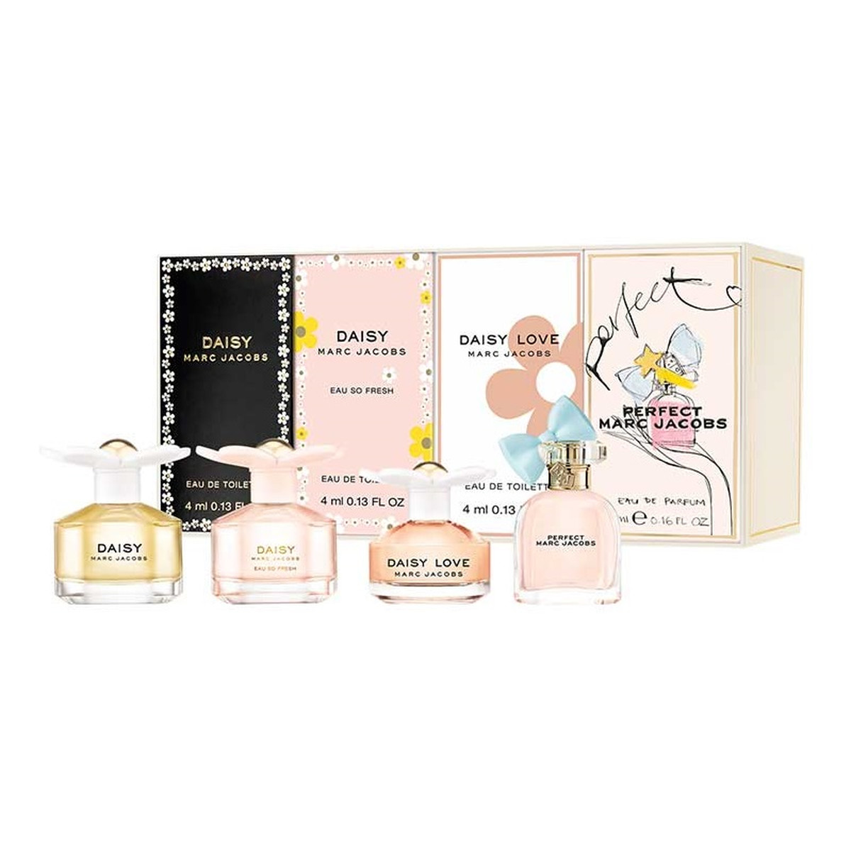 Marc Jacobs Miniature Zestaw daisy woda toaletowa 4ml + daisy eau so fresh woda toaletowa 4ml + daisy love woda toaletowa 4ml + perfect woda perfumowana 5ml