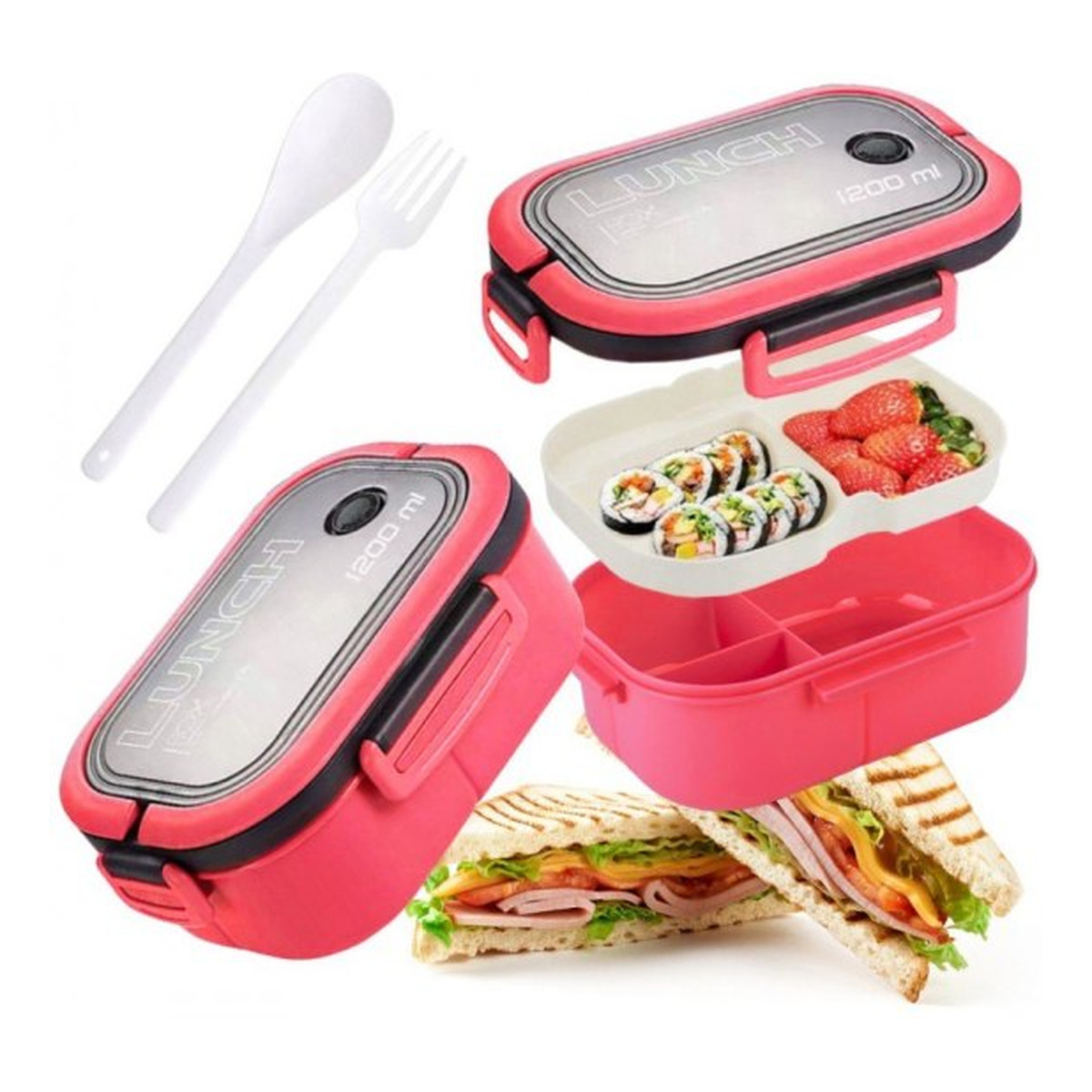 Ecarla Lunch Box Śniadaniówka Ze Sztućcami Fuksja PJM44F