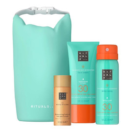 zestaw błyszczący olejek do ciała 30ml + krem do twarzy SPF30 50ml + mleczko do opalania w sprayu SPF30
