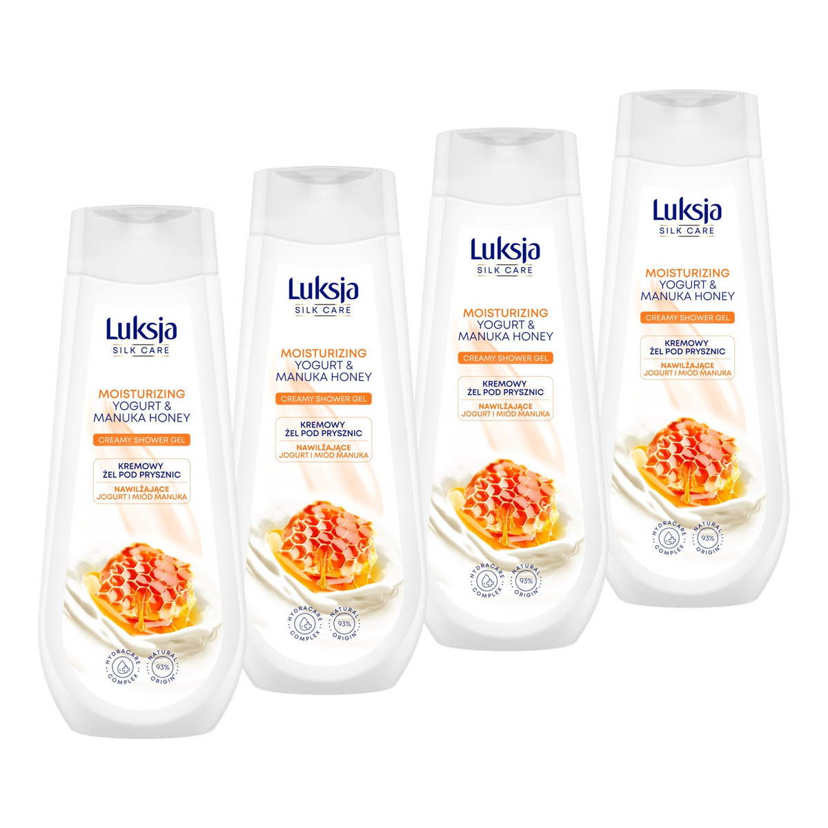 Luksja Silk Care Nawilżający Kremowy żel pod prysznic-jogurt i miód manuka 4x500ml