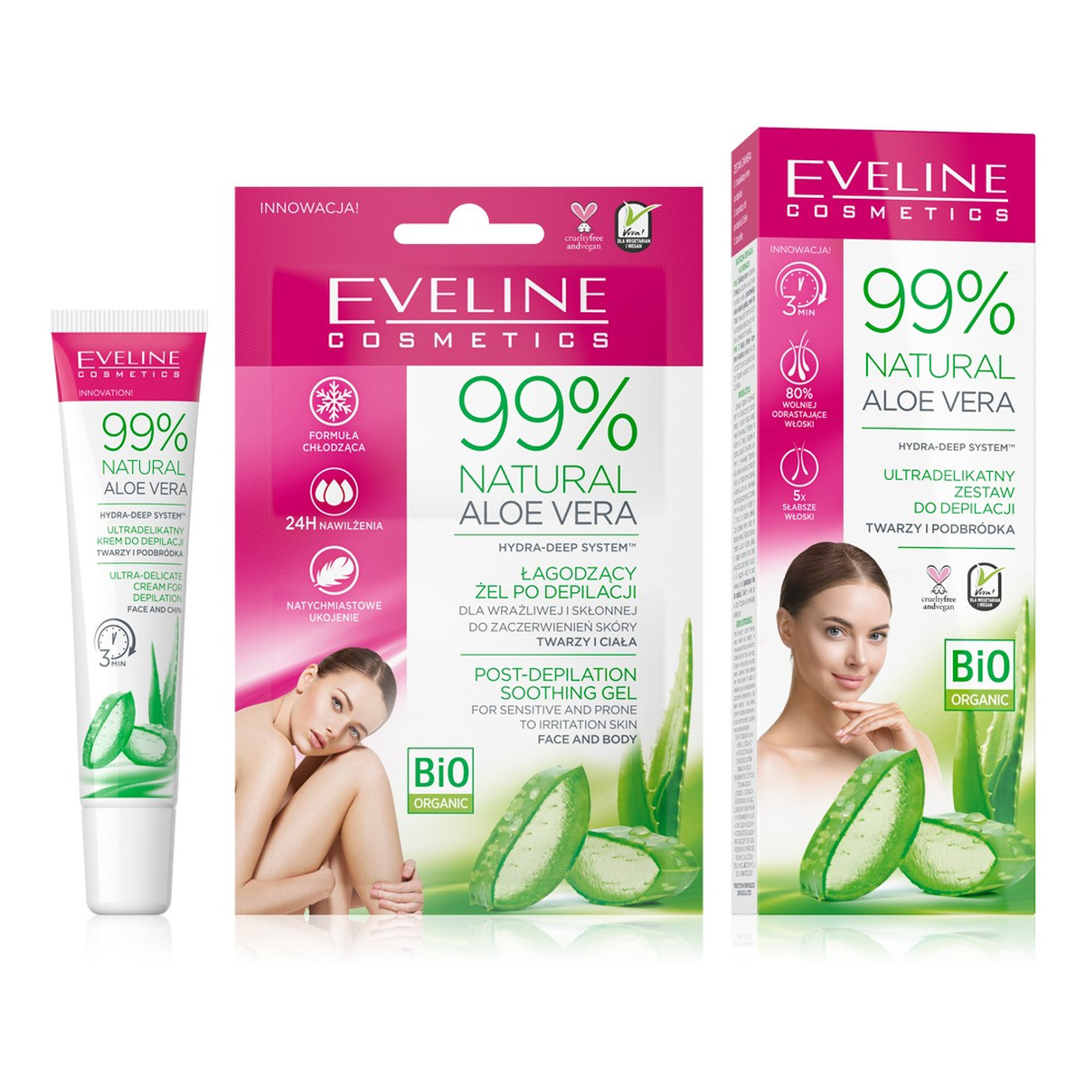 Eveline 99% Natural Aloe Vera Ultradelikatny Zestaw do depilacji twarzy i podbródka