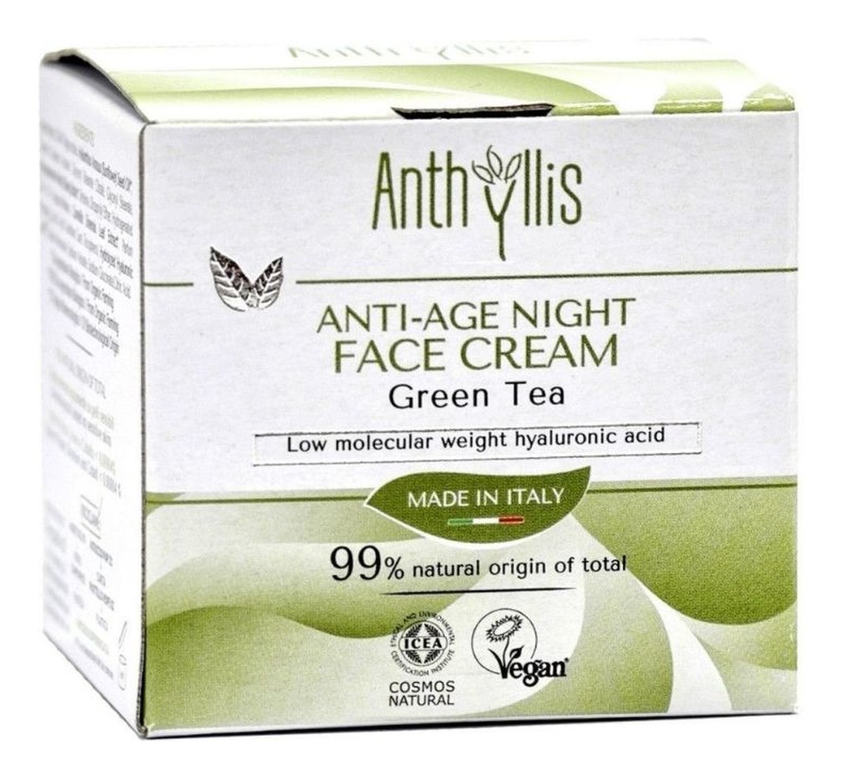 Krem do twarzy anti-age na noc zielona herbata kwas hialuronowy