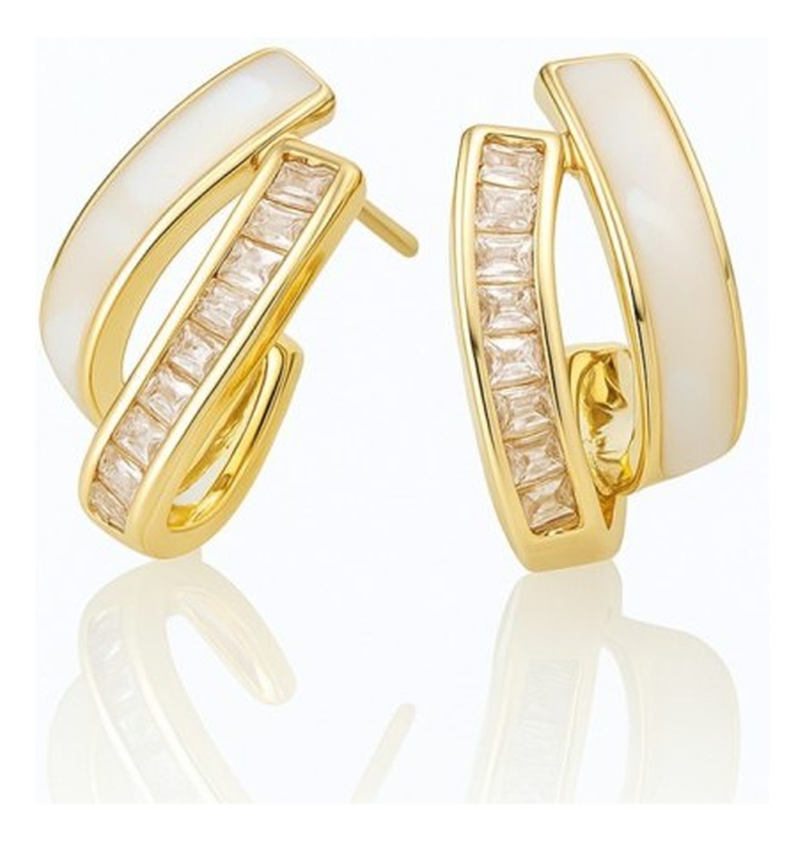 Kolczyki ze stali szlachetnej pozłacane 14k złotem, cyrkonie masa perłowa KST3514