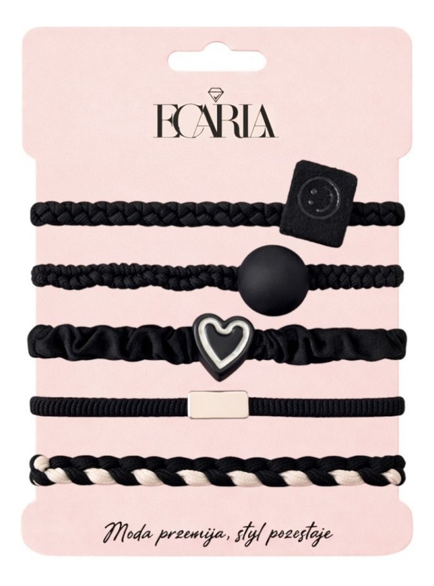 Zestaw frotek gumek 5w1 na plakietce czarne serce smile gum185cz