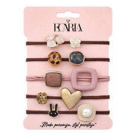 Zestaw frotek gumek 5w1 na plakietce brązowe z kamieniami złote serce gum183