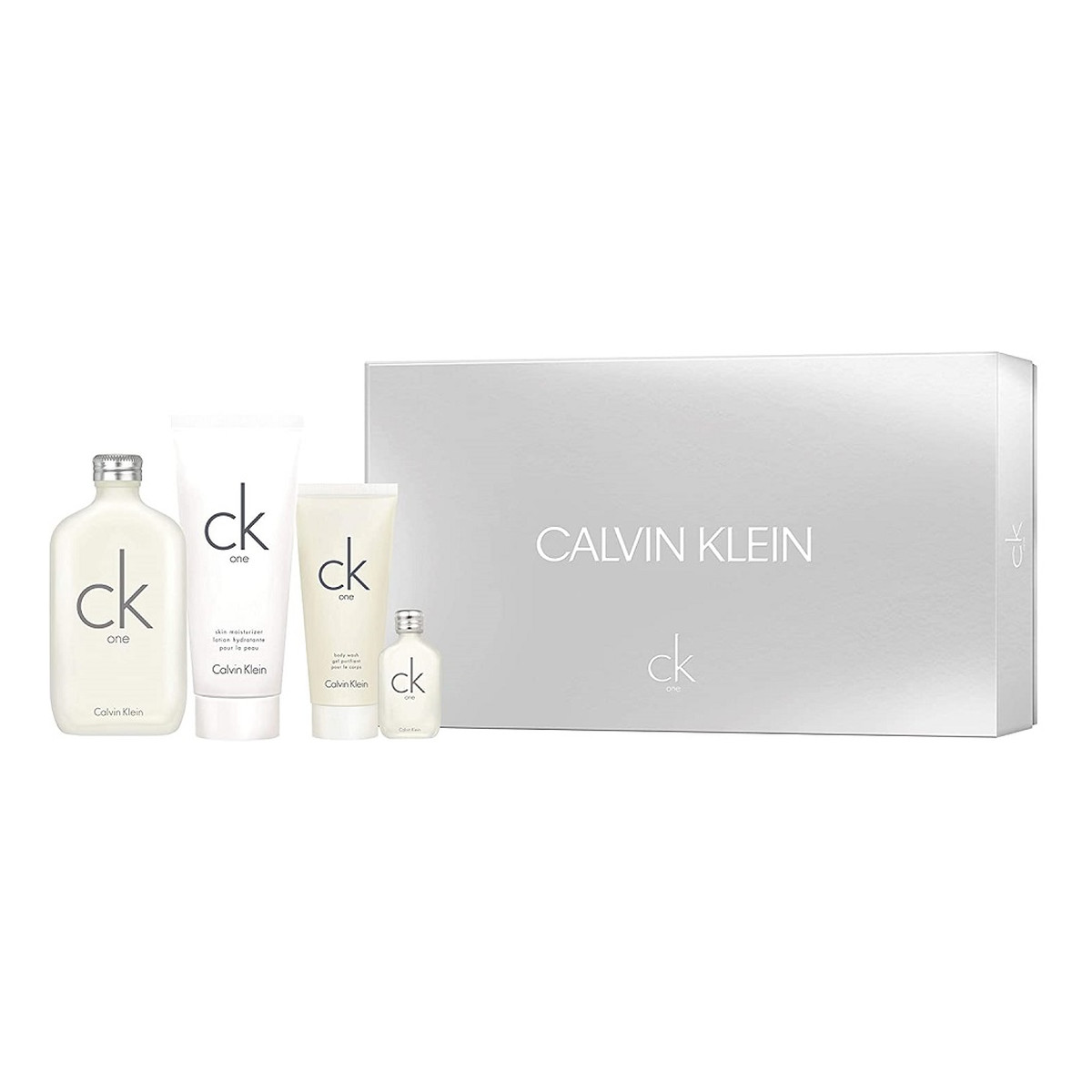 Calvin Klein CK One Zestaw woda toaletowa spray 200ml + balsam do ciała 200ml + żel pod prysznic 100ml + miniatura wody toaletowej 15ml
