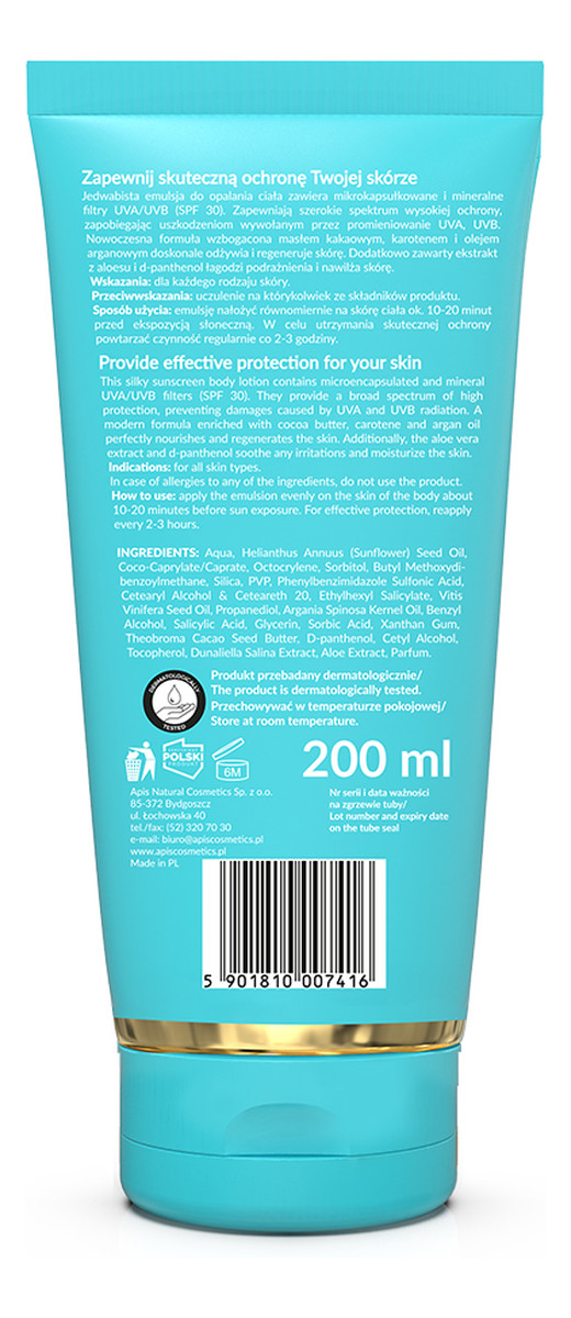 Emulsja do opalania ciała z masłem kakaowym spf30 wodoodporna