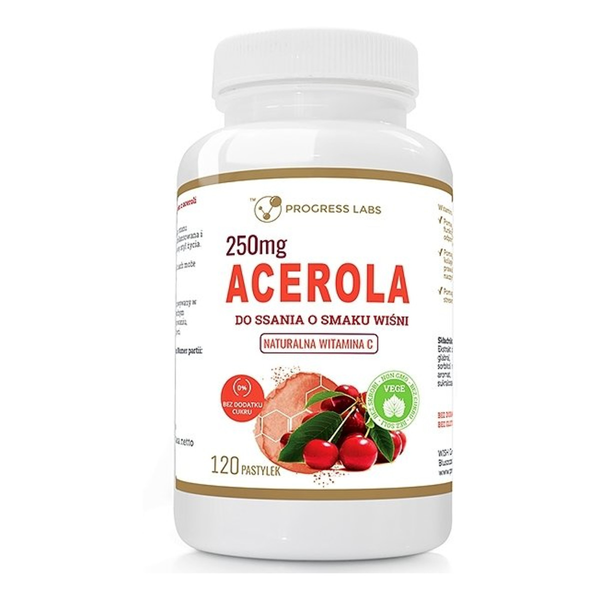 Progress Labs Acerola naturalna witamina C Wiśnia suplement diety 120 pastylek 250mg