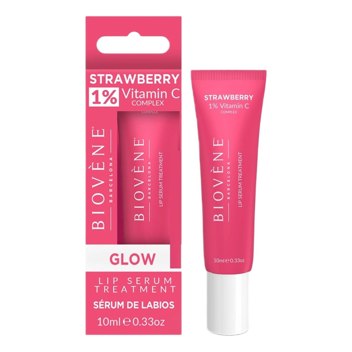 Biovene Strawberry lip serum treatment rozświetlające serum do ust z 1% witaminy c 10ml