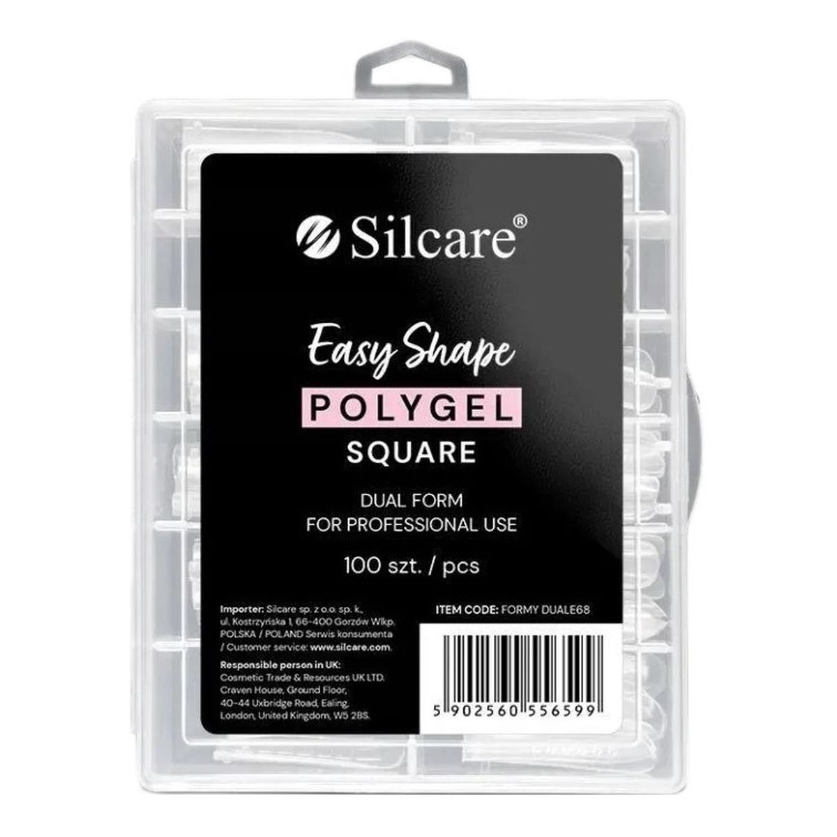 Silcare Easy shape polygel formy do akrylożelu clear dual square 100szt.