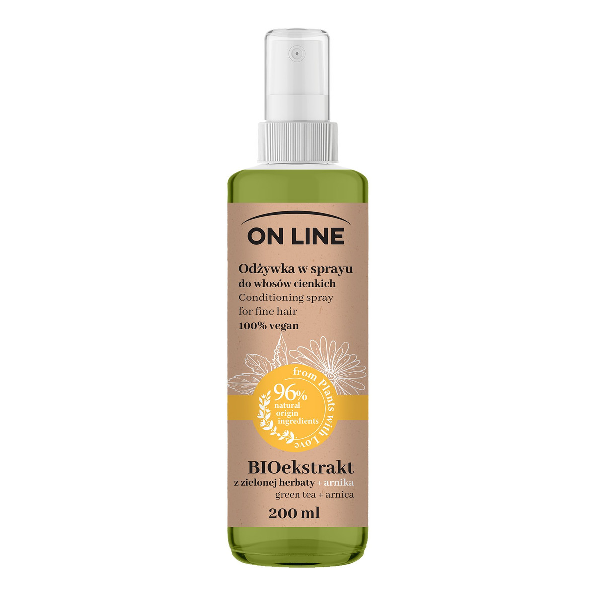 On Line From Plants With Love Odżywka do włosów w sprayu BIO ekstrakt z Zielonej Herbaty i Arnika 200ml