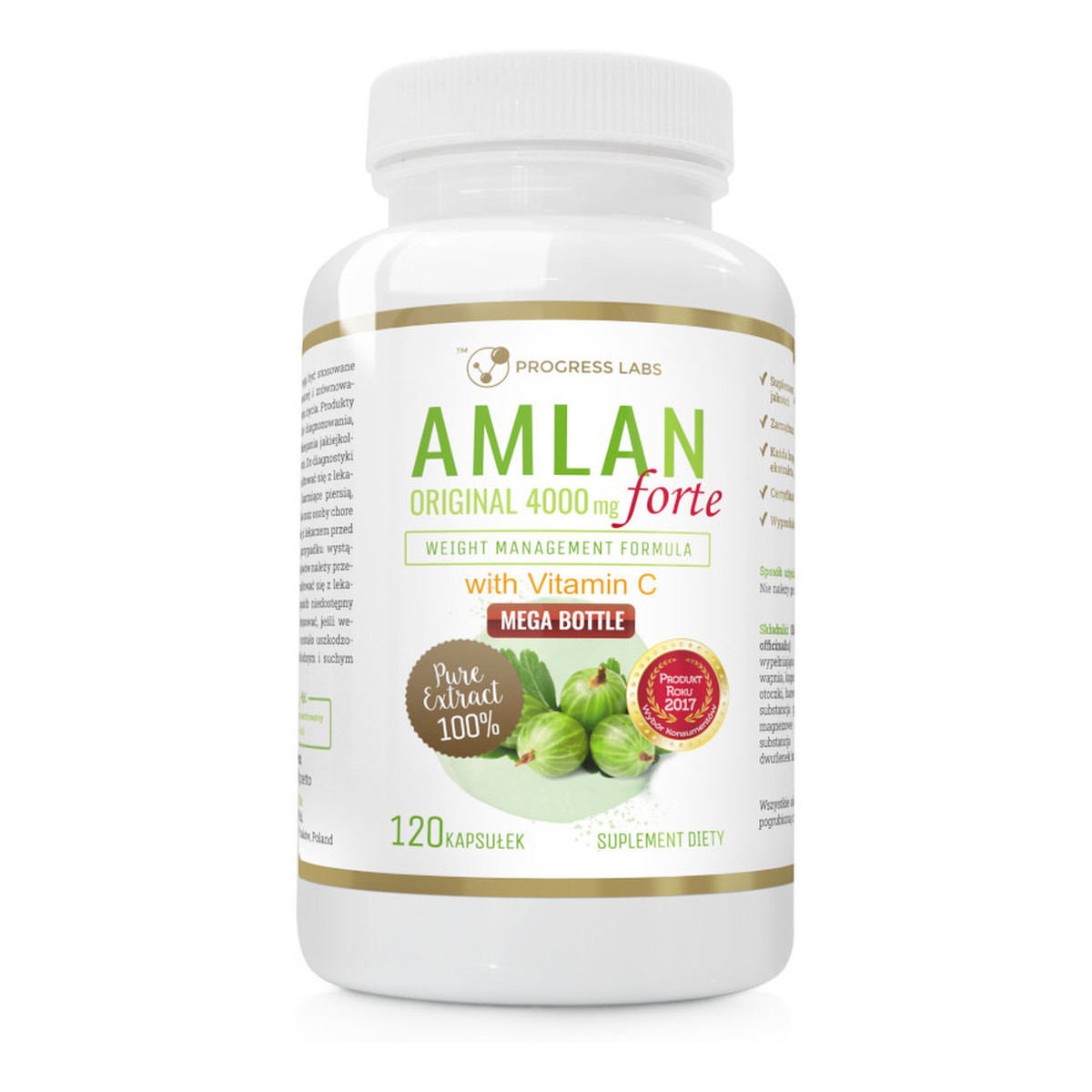 Progress Labs Amlan Forte 4000mg + Witamina C suplement diety 120 kapsułek