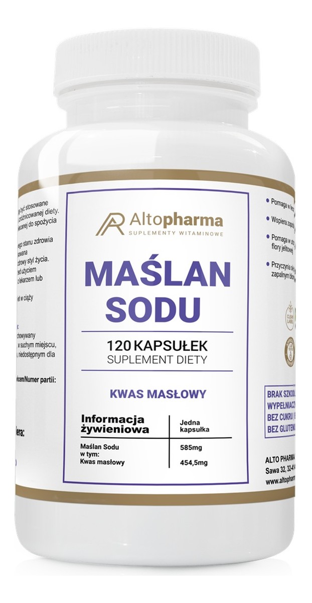 Maślan sodu 585mg kwas masłowy 454.5mg suplement diety 120 kapsułek