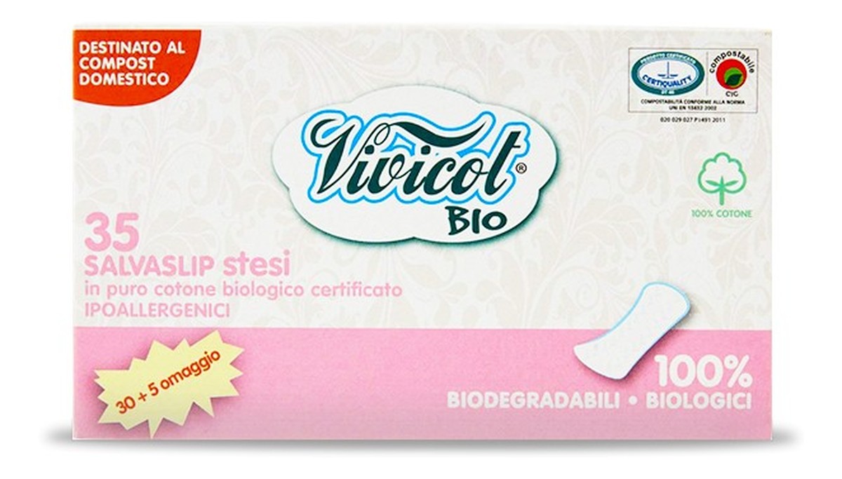 Wkładki Higieniczne Z Organicznej Bawełny Niebielone Chlorem Kompostowalne 35szt