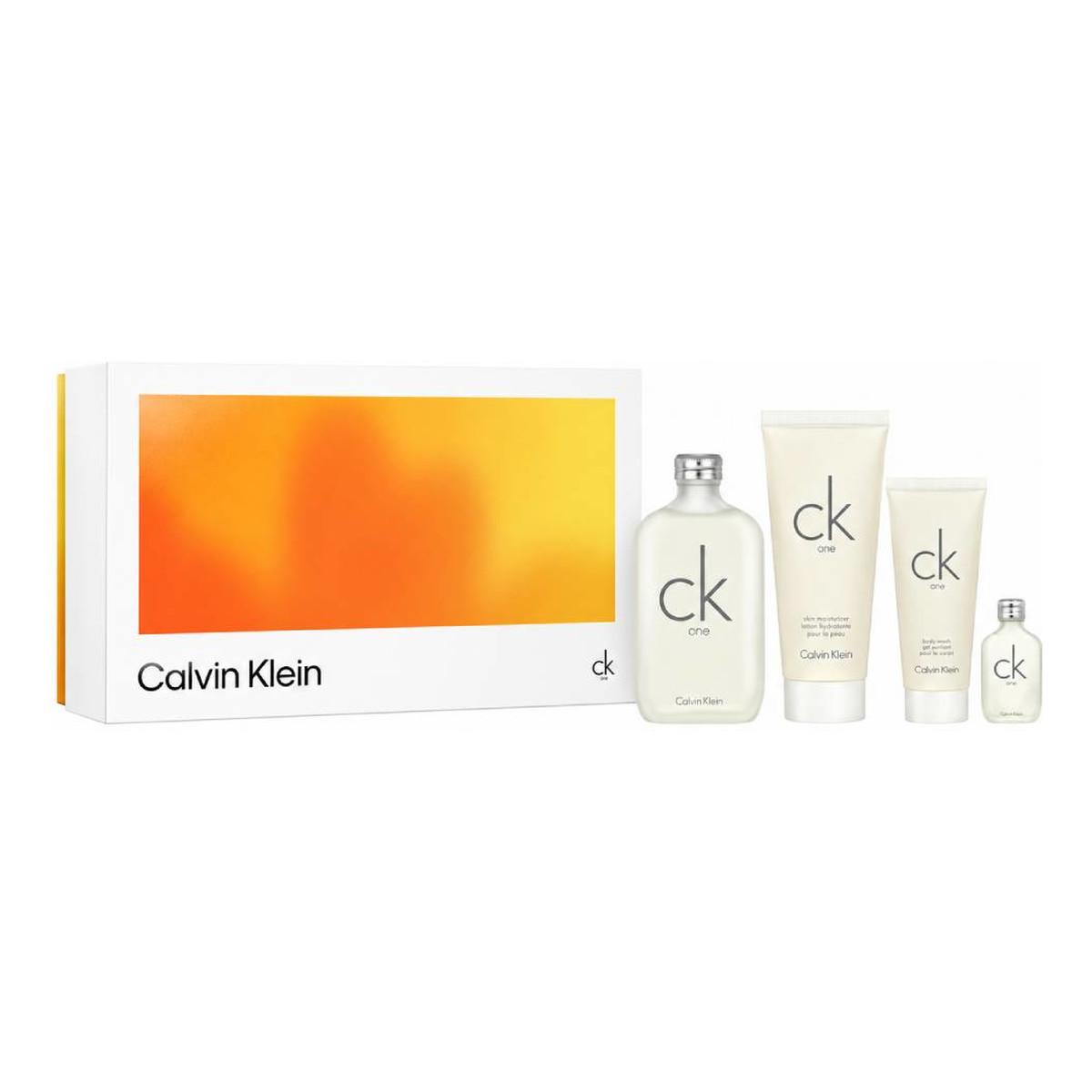 Calvin Klein CK One zestaw woda toaletowa spray 200ml + balsam do ciała 200ml + żel pod prysznic 100ml + woda toaletowa 15ml