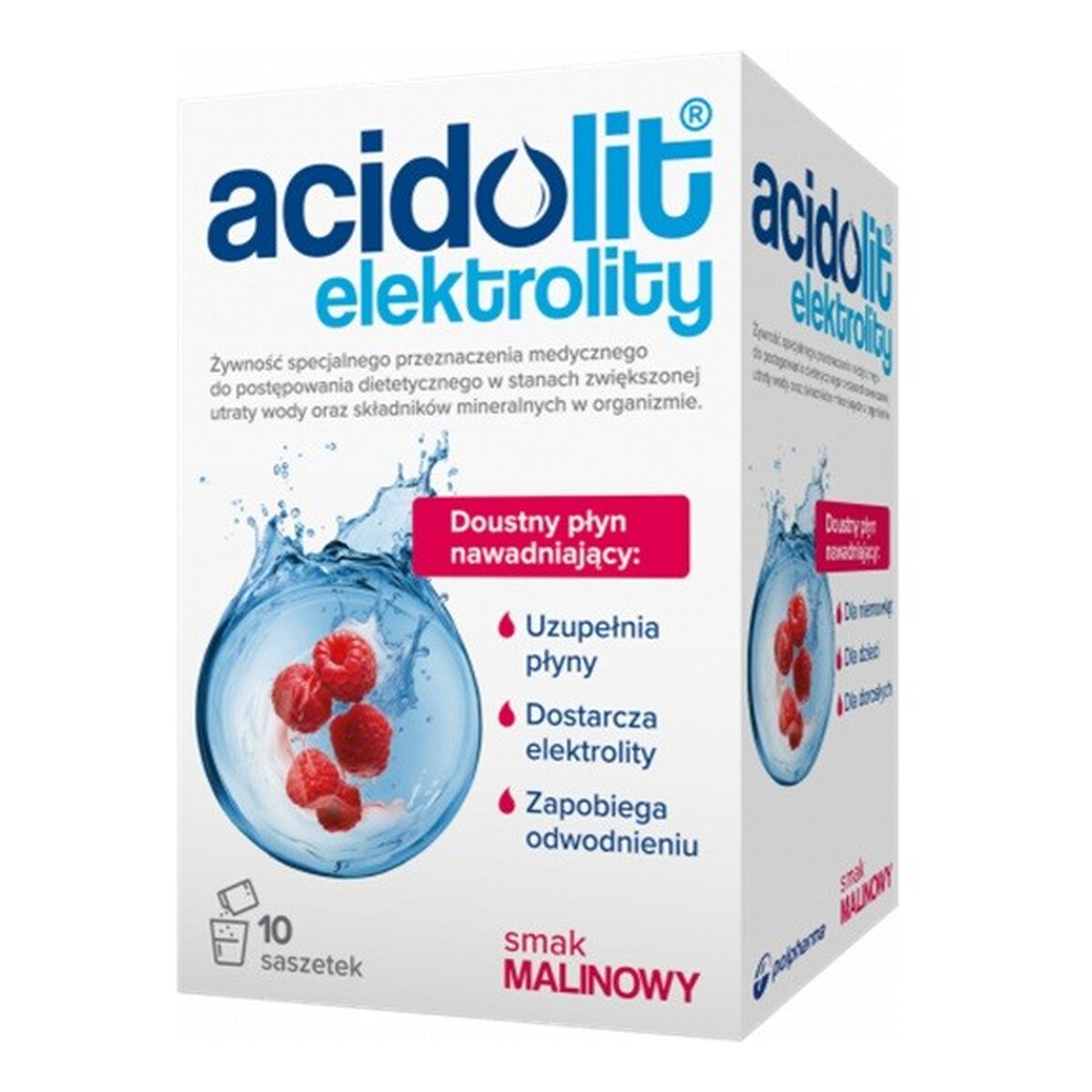 Acidolit Elektrolity preparat nawadniający o smaku malinowym 10 saszetek