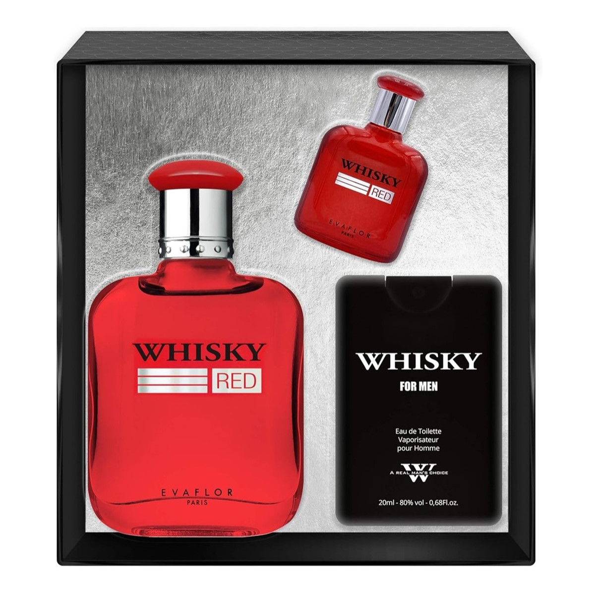 Evaflor Whisky Red Zestaw woda toaletowa spray 100ml + woda toaletowa spray 10ml + woda toaletowa spray 20ml