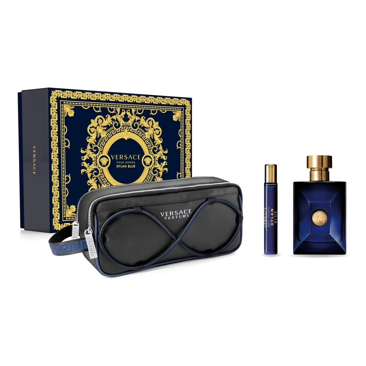 Versace Pour Homme Dylan Blue Zestaw woda toaletowa spray 100ml + miniatura wody toaletowej spray 10ml + kosmetyczka