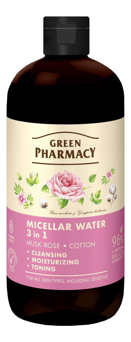 Woda micelarna 3w1 róża piżmowa i bawełna