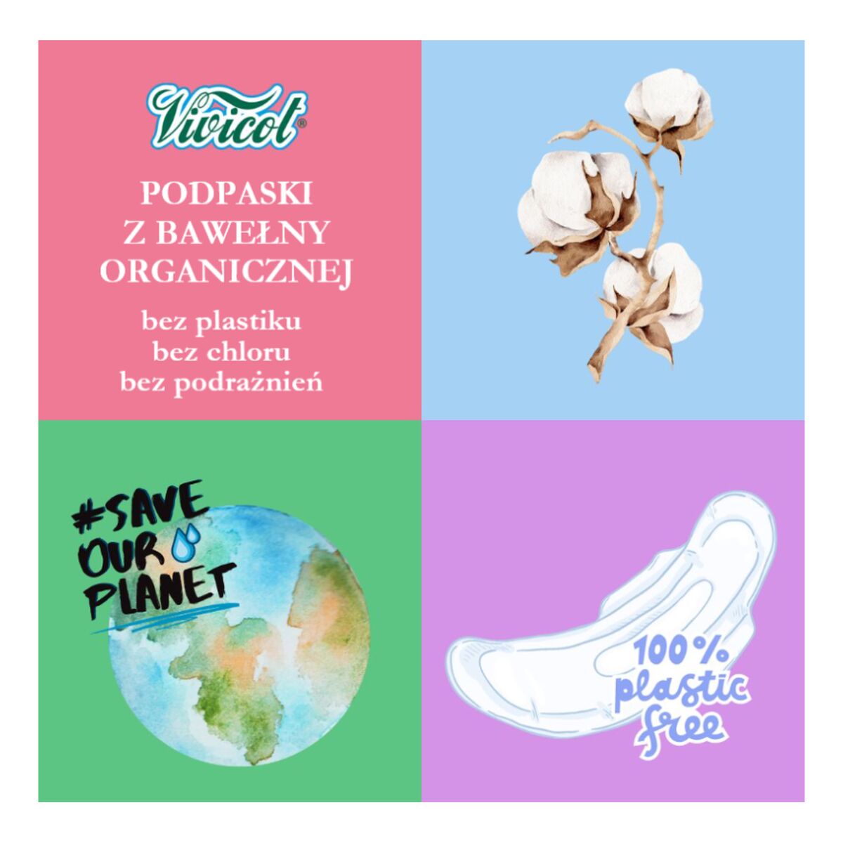 Vivicot Bio Podpaski na dzień ze skrzydełkami niebielone chlorem kompostowalne 14 sztuk
