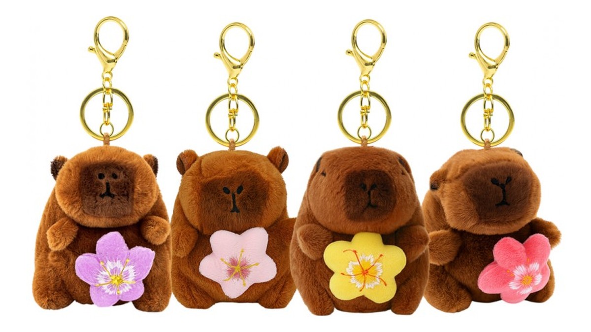 Brelok do kluczy pluszowa puchata Kapibara z obrotowym kwiatkiem BRL385