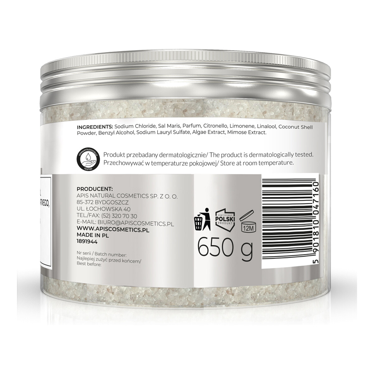 Apis Inspiration Wygładzająca Sól do Kąpieli z Minerałami z Morza Martwego Algami Morskimi i Drobinkami Kokosa 650g