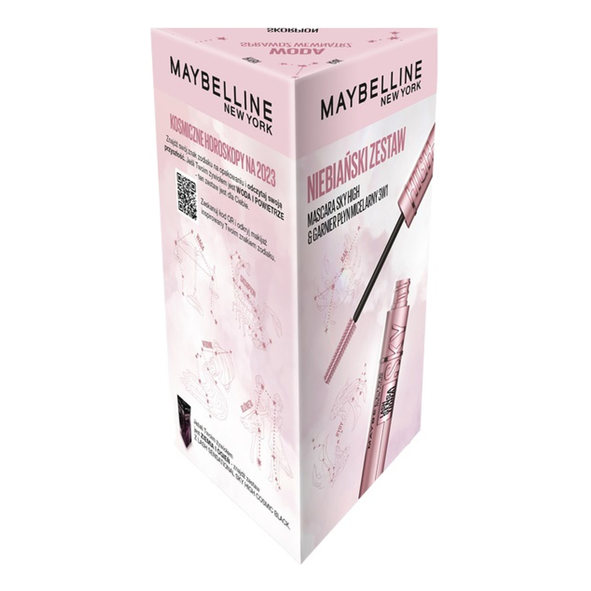 Maybelline Zestaw Niebiański lash sensational sky high mascara wydłużający tusz do rzęs black 7.2ml + garnier płyn micelarny 3w1 400ml