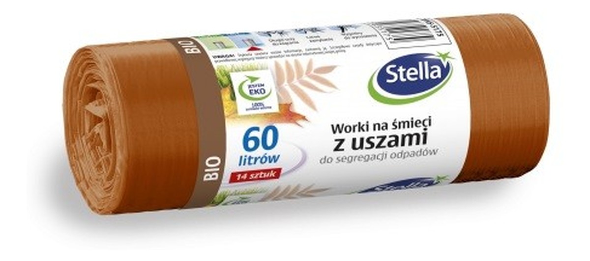 Worki z uszami do segregacji odpadów BIO brązowe 60 l - 1op.-14szt