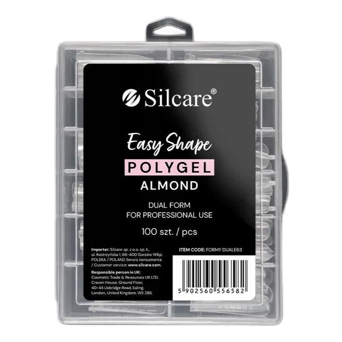 Silcare Easy shape polygel formy do akrylożelu clear dual almond 100szt.
